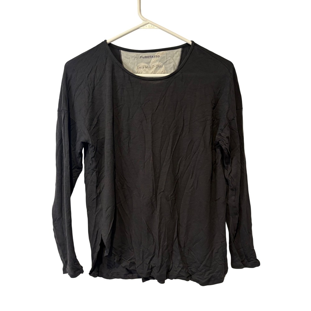 Purotatto Milk Fiber Long Sleeve TShirt Charcoal Grey Size 40 US S Made in Italy